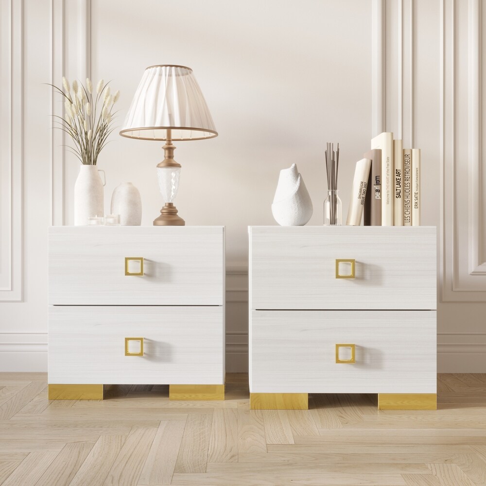 CraftPorch Modern Gold Legs Storage 2 Drawer Nightstand (Set of 2)