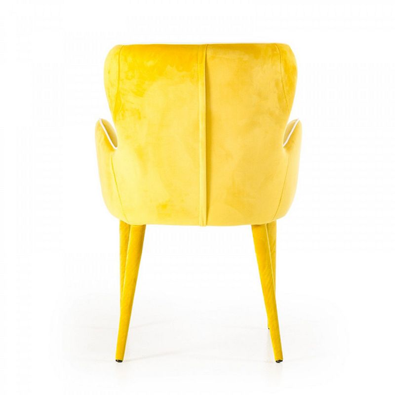 33 Inch Wingback Dining Chair with High Curvy Arms， Yellow Fabric