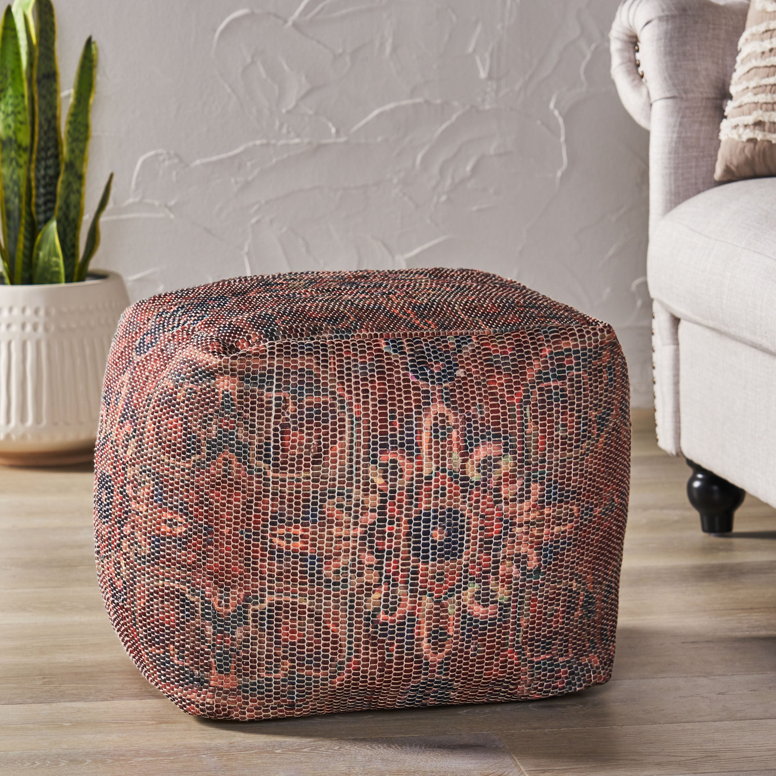 Rossburg Traditional Handcrafted Chindi Cube Pouf