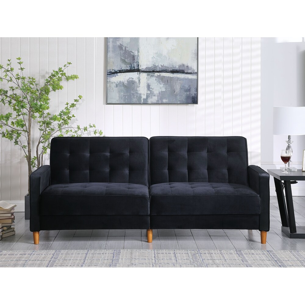 Modern Velvet Upholstered Sofa Bed Adjuastable Reclining Sofa with Split Tufted Back and Wooden Legs