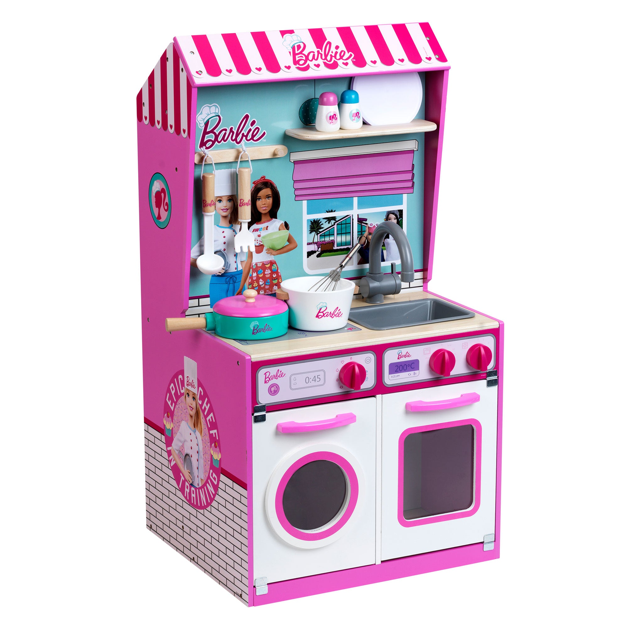 2 In 1 Barbie Pretend Play Toy Kitchen and Dollhouse for Kids 3 & Up (Used)