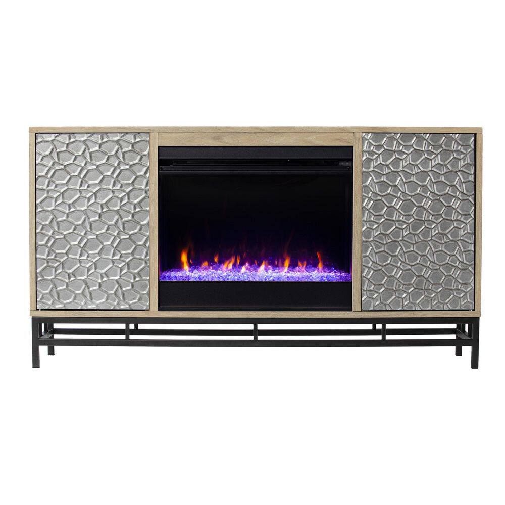 SEI FURNITURE Daltaire 54.25 in. Color Changing Fireplace with Media Storage in Natural HD222493