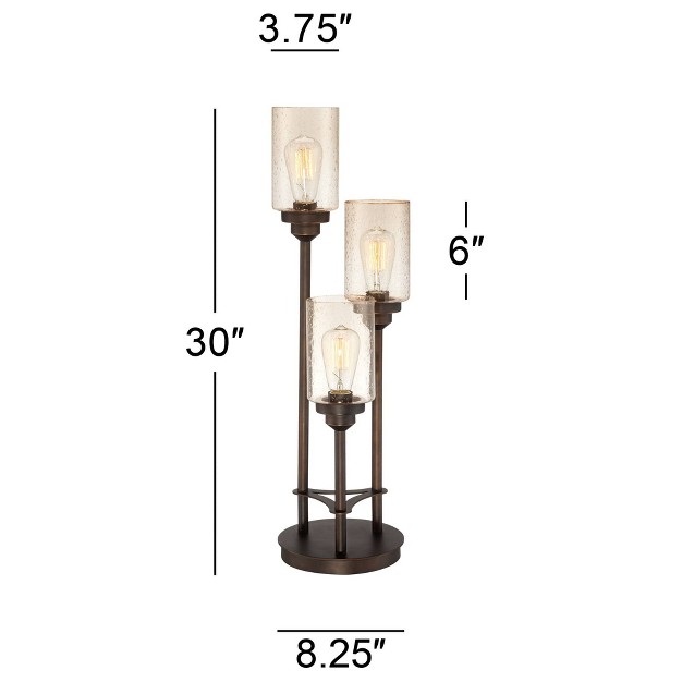 Tall Bronze Metal Led Amber Seeded Glass Shade For Bedroom Living Room Bedside Nightstand