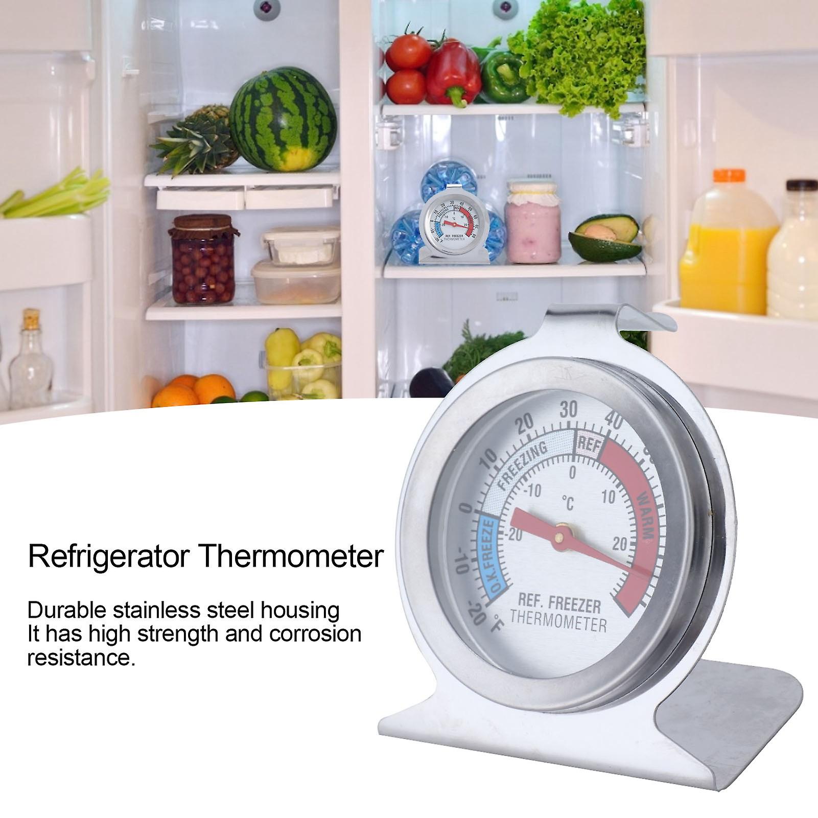 Digital Refrigerator Thermometer， Stainless Steel Freezer Thermometer With Red Indicator， Large Dial Fridge Thermometers For Freezers Monitoring Therm