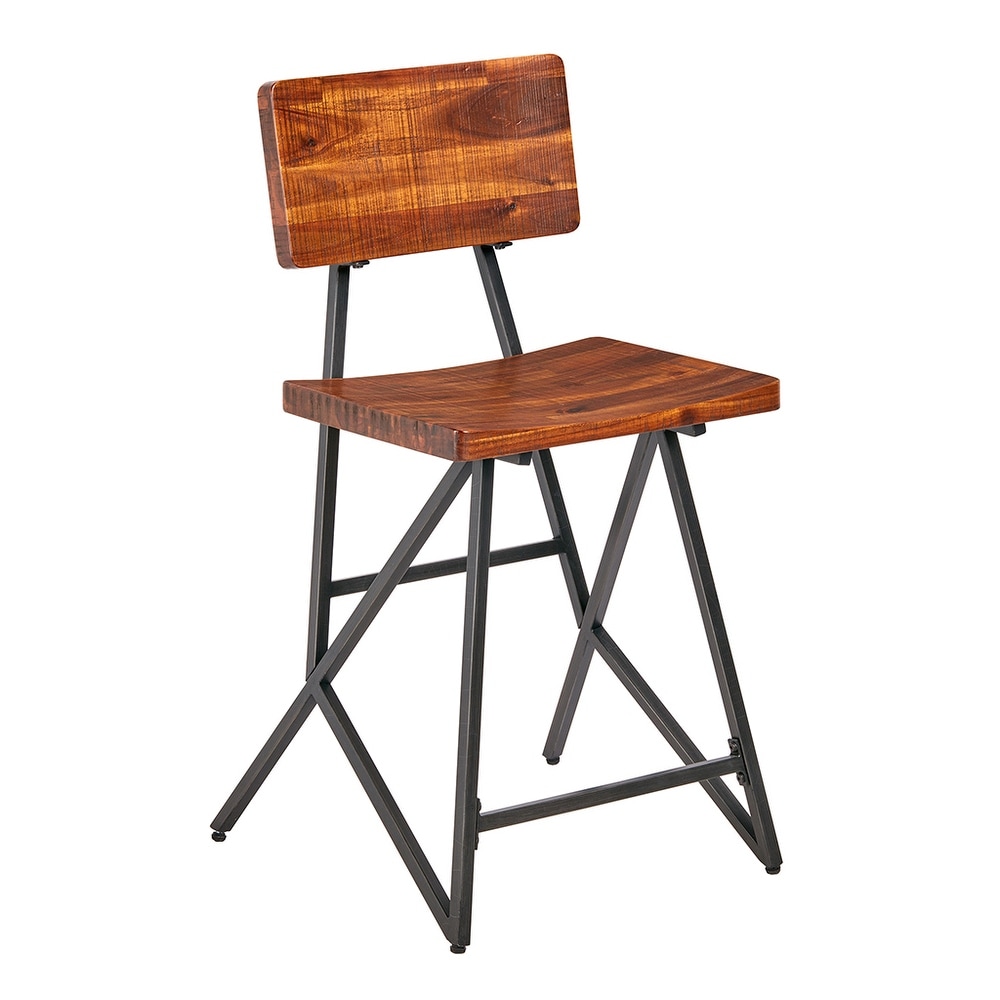 Stylish Industrial Metal Frame Counter Seat with Back  Easy Assembly  Brown