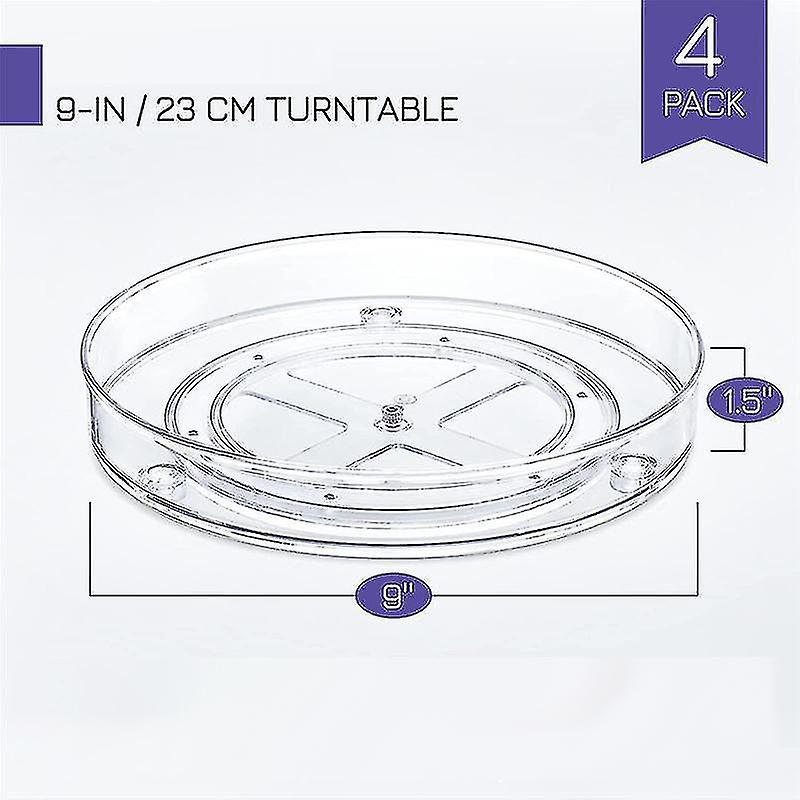 9 Inch Clear Non-skid Lazy - Turntable Rack For Kitchen Cabinet， Pantry Organization ， Fridge 4pcs