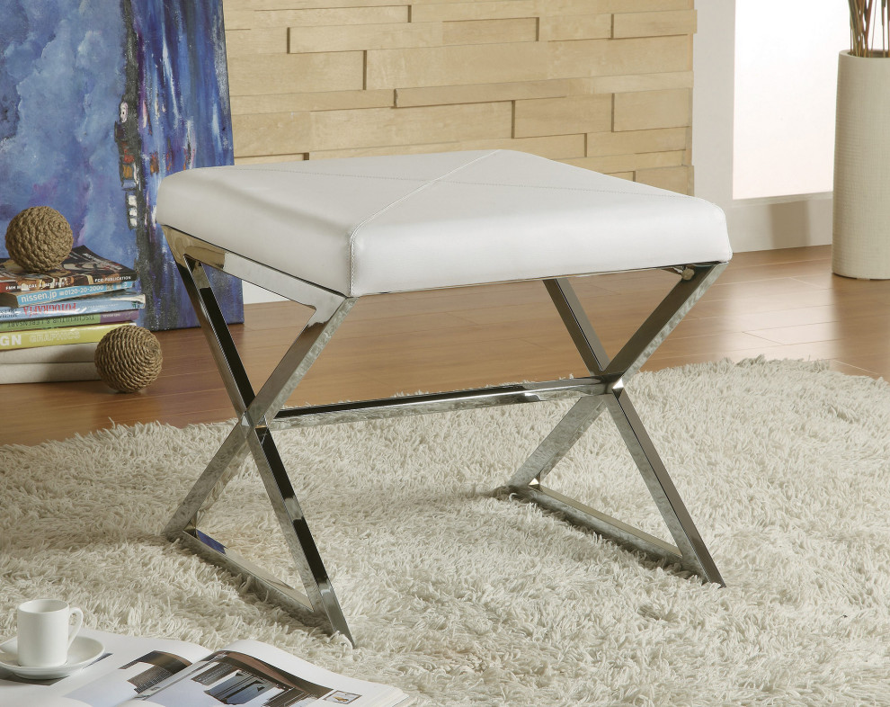 X Cross Square Ottoman  White and Chrome   Contemporary   Footstools And Ottomans   by Simple Relax  Houzz