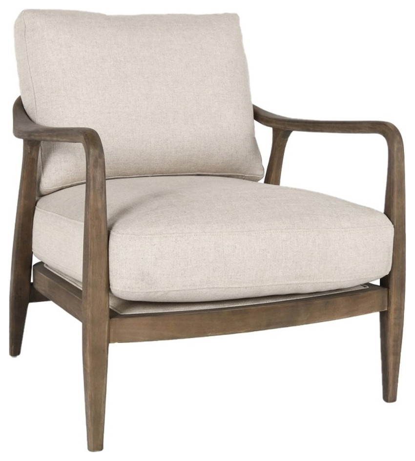 Kosas Home Lennon Linen Fabric  ampRubberwood Accent Chair in Natural/Beige   Midcentury   Armchairs And Accent Chairs   by Homesquare  Houzz