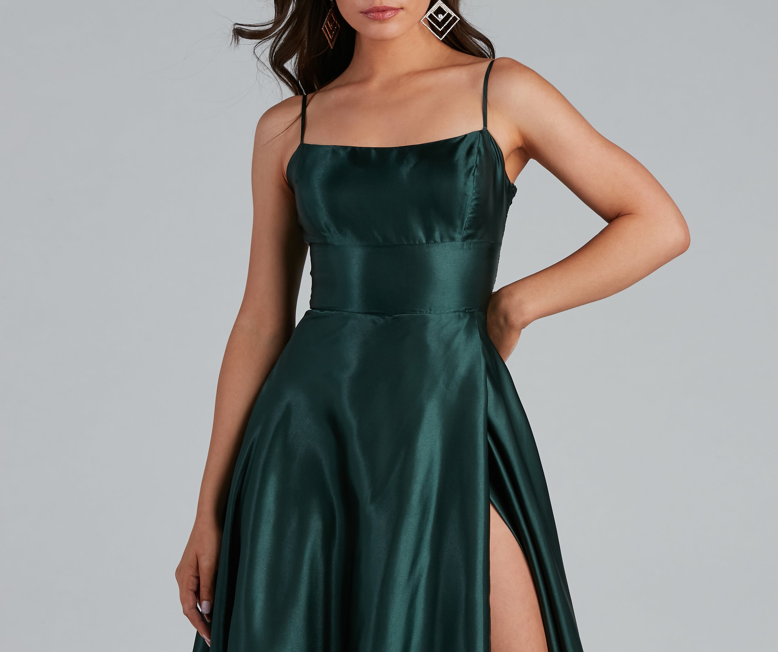 Lorella Satin Empire Lace Back Formal Dress