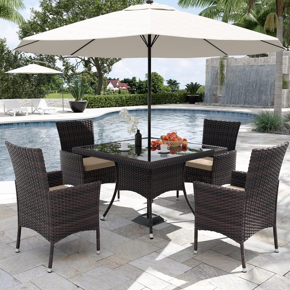 Kullavik Outdoor Dining Set  Rattan Patio Furniture Dining Table Chars