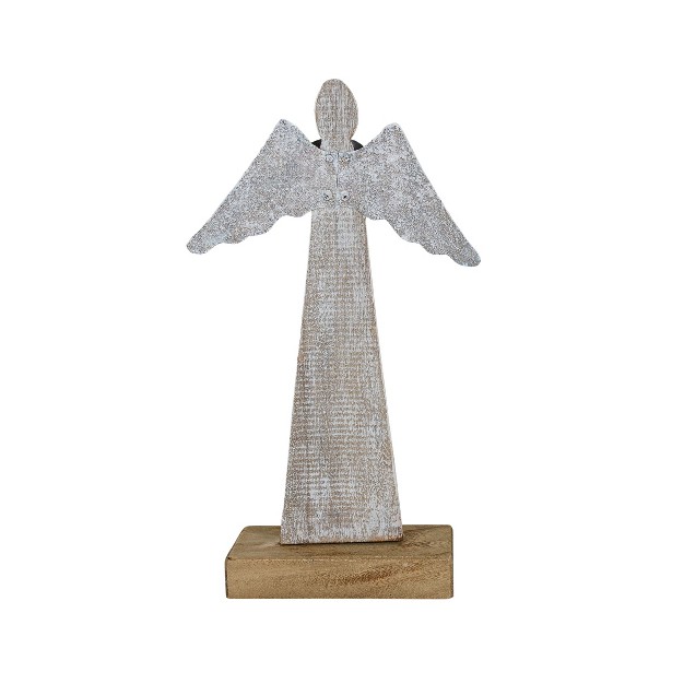 Angel Decorative Figure White Metal With Wood Base By Foreside Home amp Garden