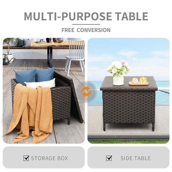 Outdoor PE Wicker Side Table with Storage Patio End Table Resin Rattan Storage Table for Garden Backyard Porch Poolside