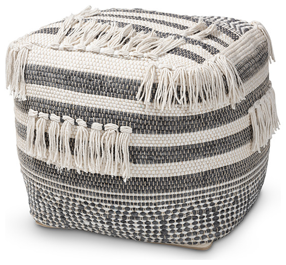 Kirby Moroccan Inspired Gray and Ivory Handwoven Cotton Pouf Ottoman   Contemporary   Footstools And Ottomans   by HedgeApple  Houzz