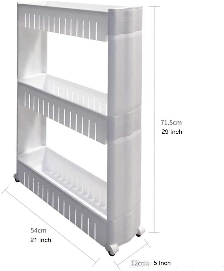 Seenda 3 Tier Slim Slide Out Storage Cart in White， Shelf Tower， Fits， Cabinets. for Small Space Living， Laundry Rooms， Kitchens， Offices