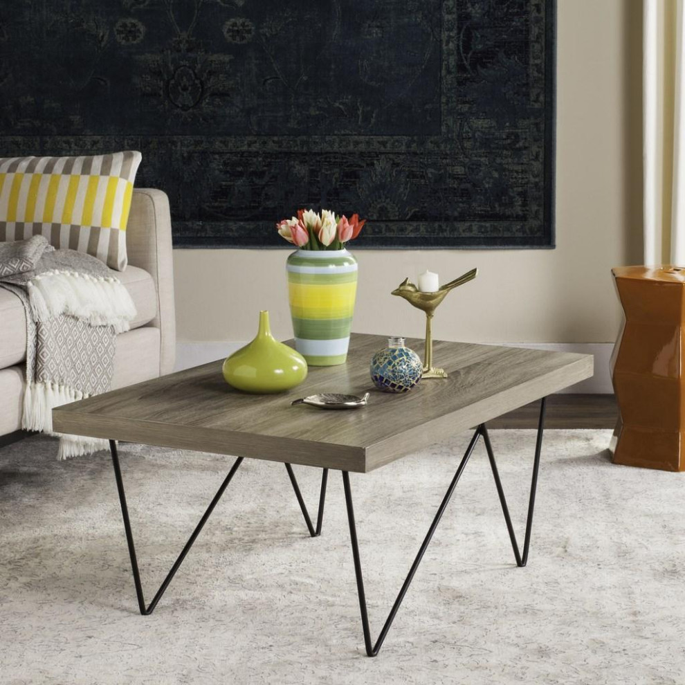 Melanie Retro Mid Century Wood Coffee Table Light Grey/ Black   Industrial   Coffee Tables   by Peachtree Fine Furniture  Houzz