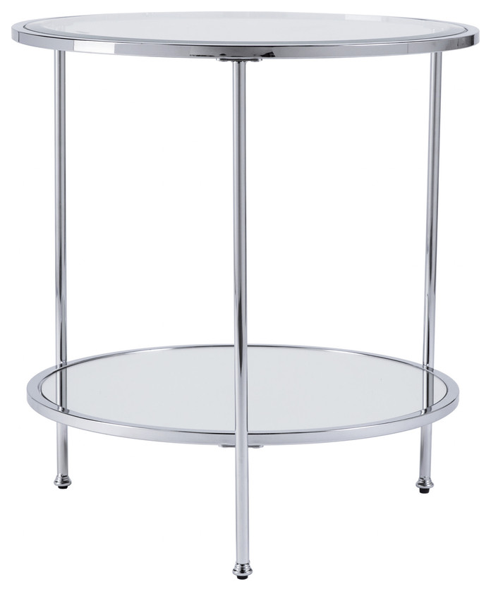 26 quotChrome Glass And Iron Round Mirrored End Table With Shelf   Contemporary   Side Tables And End Tables   by HomeRoots  Houzz