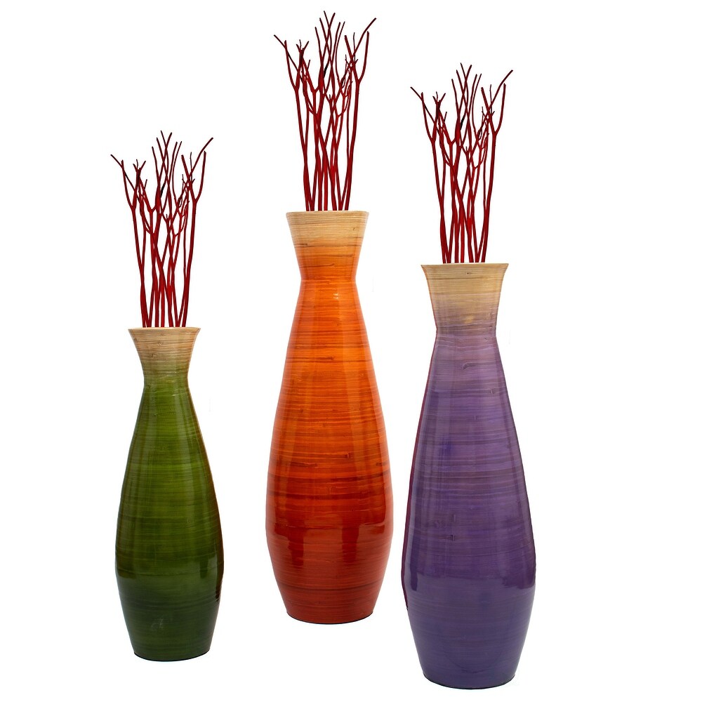 Uniquewise Classic Bamboo Floor Vase Handmade  For Dining  Living Room  Entryway  Fill Up With Dried Branches Or Flowers