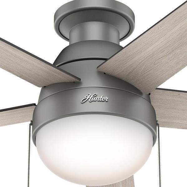 Hunter 59270 Anslee Low Profile Matte Silver Ceiling Fan With Light， 46