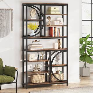 Tribesigns Earlimart 39.37 in. Wide Rustic Brown Engineered Wood 10-Shelf Etagere Bookcase Bookshelf with Open Storage Shelves TJHD-QP-0104