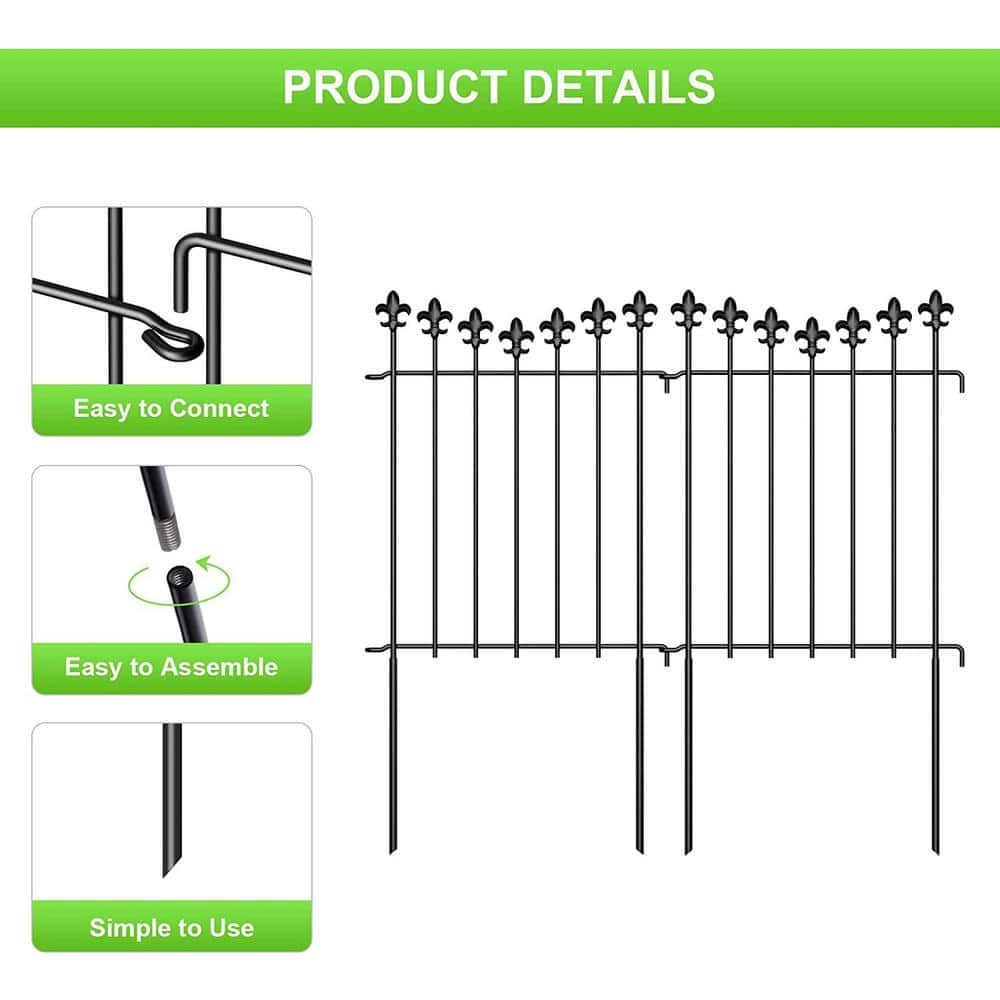 Oumilen Total 10 ft. L x 24 in. H Rustproof Black Metal Fencing Animal Barrier Border Decorative Garden Fence (10-Pack) LT-K336-SJ