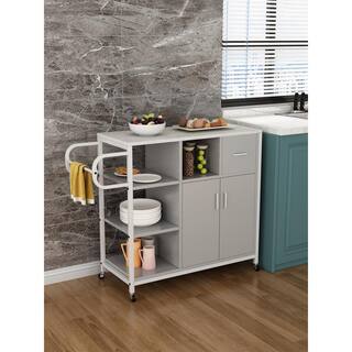 Grey MDF Wood-top 35.43 in. W Kitchen Island with Drawer and 4-Open Shelves GUU-GUU-33