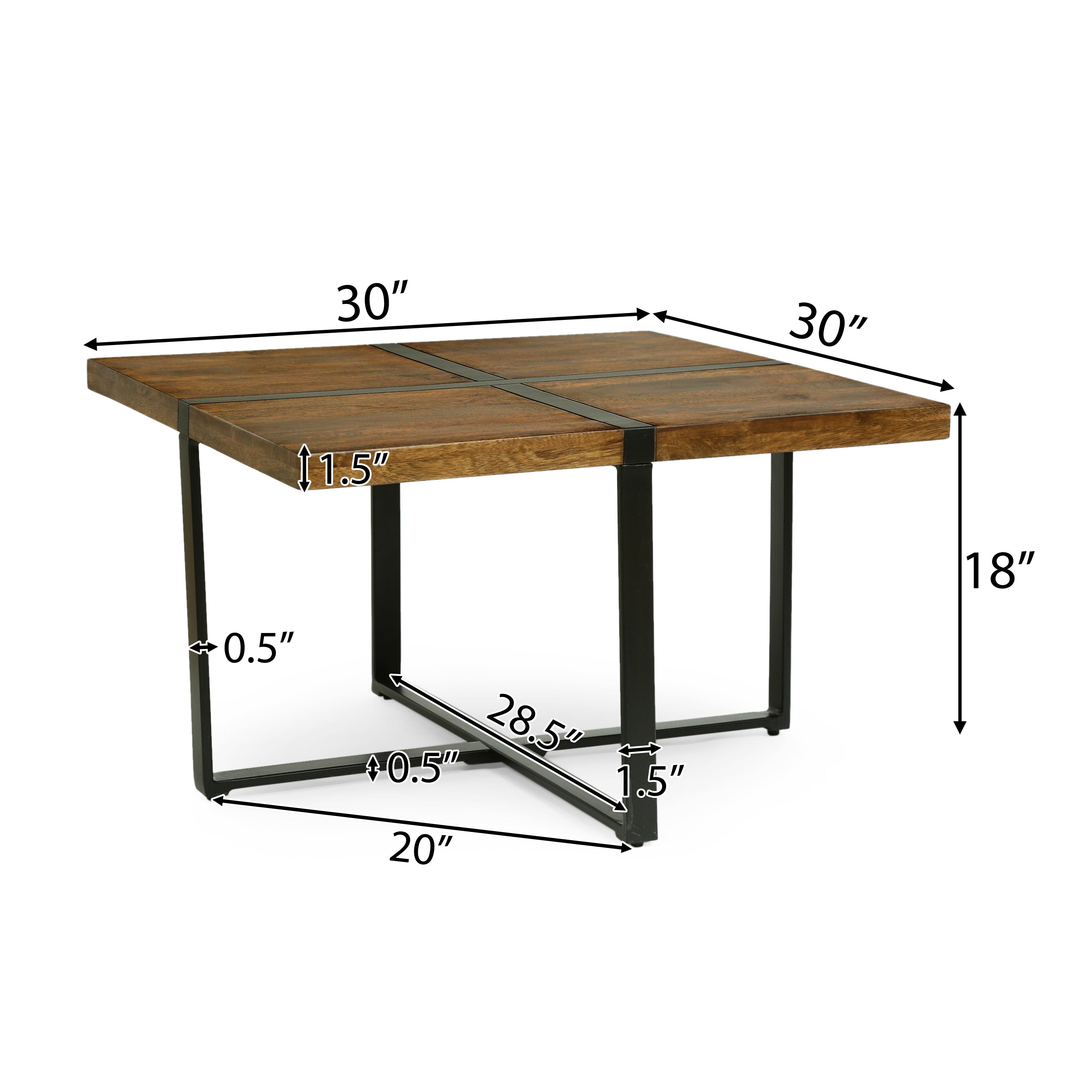 Riverlake Handmade Mango Wood and Iron Square Coffee Table, Walnut Brown and Black