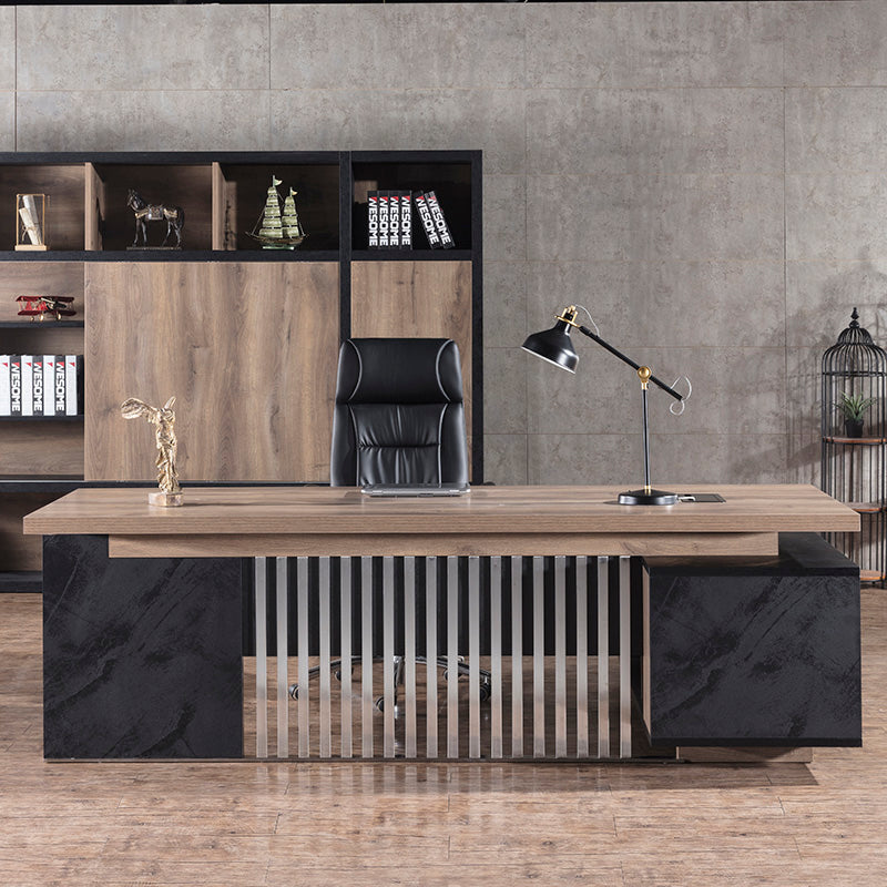 DAXTON Executive Desk with Left Return 2.4M - Warm Oak & Black