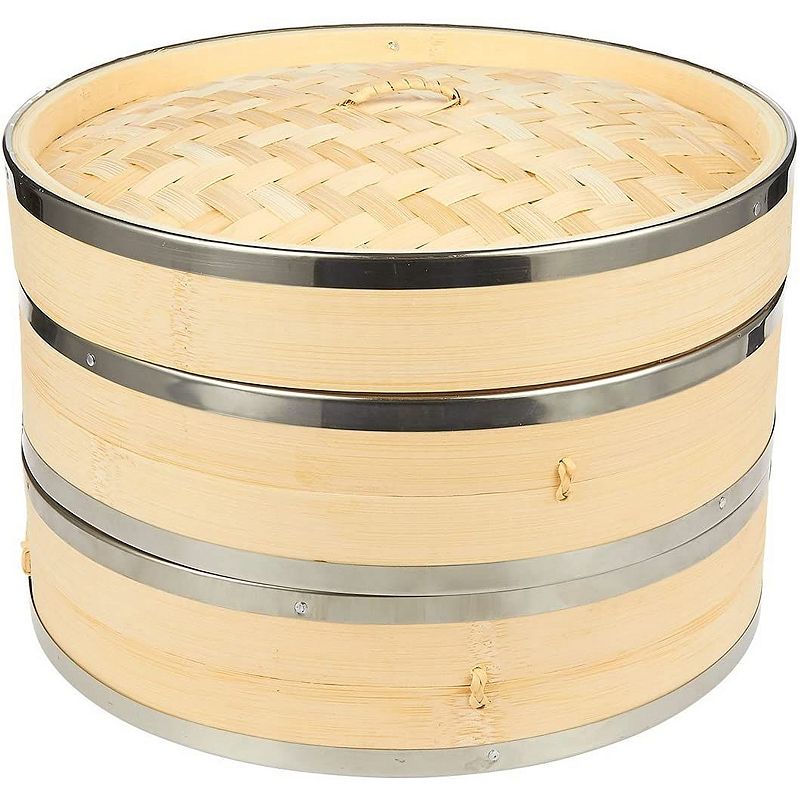 10 Inch Wood Steamer with Steel Rings for Cooking (10 x 6.7 x 10 In)