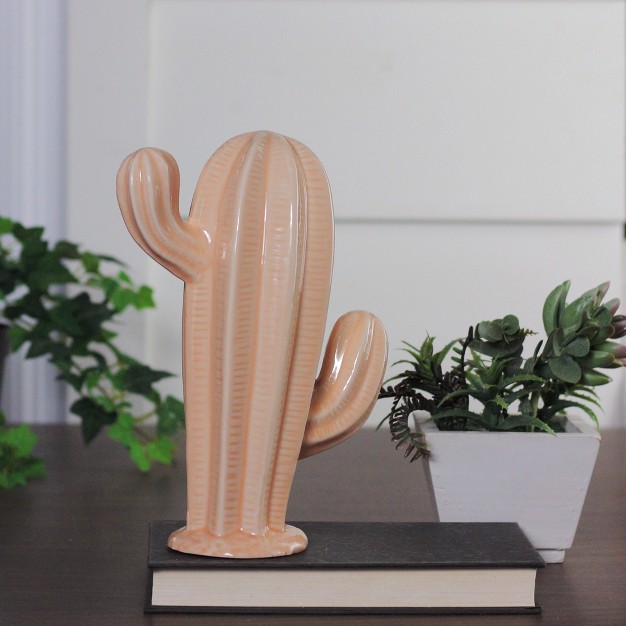 Ceramic Cactus Striped Table Top Decoration Peach