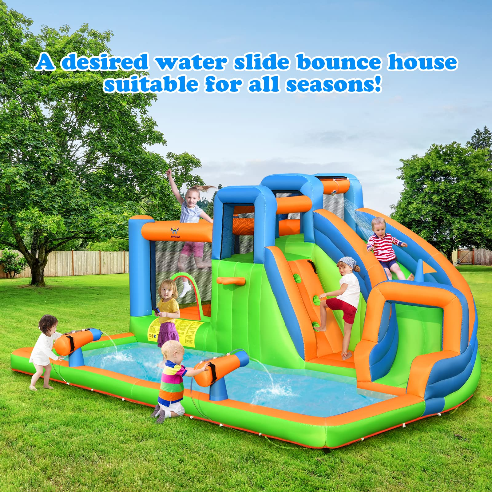 Costzon Inflatable Water Slide, 7 in 1 Indoor Outdoor Kids Water Bounce House Jumping Castle