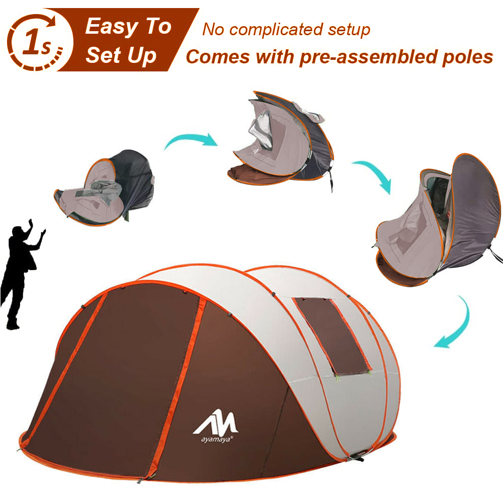 IClover 4-6 Person Large Double Layer Family Camping Instant Pop Up Tent Dome Waterproof 4/5/6 Persons Auto Waterproof Camping Dome Tent with Carry Bag for Hiking Picnic Backpacking 2021 New Brown