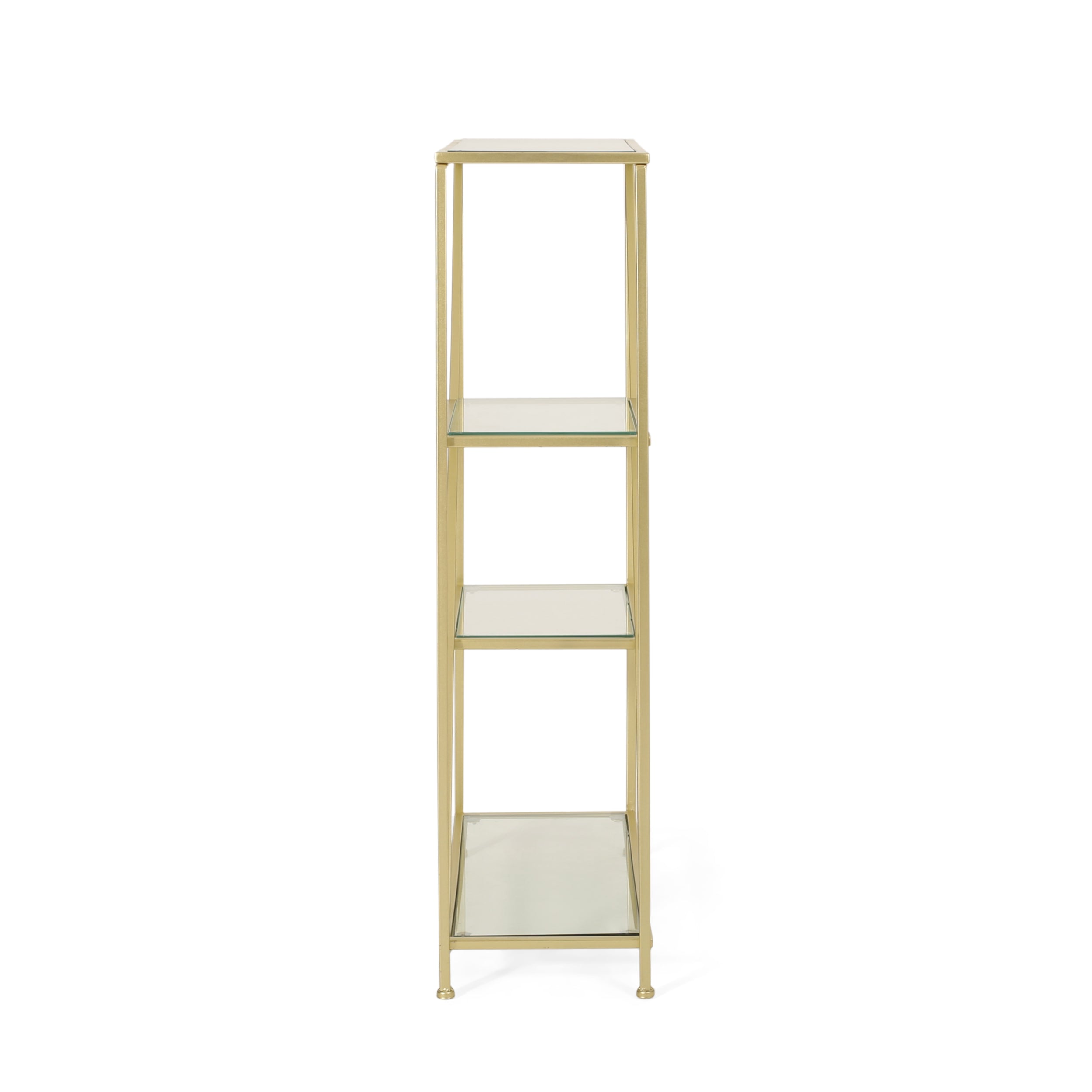 Wallner Modern Glam Tempered Glass 3 Shelf Asymmetrical Bookcase, Gold