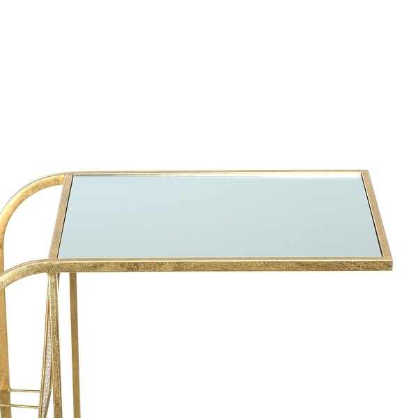 Metal Side Table with Magazine Rack and Glass Top， Gold