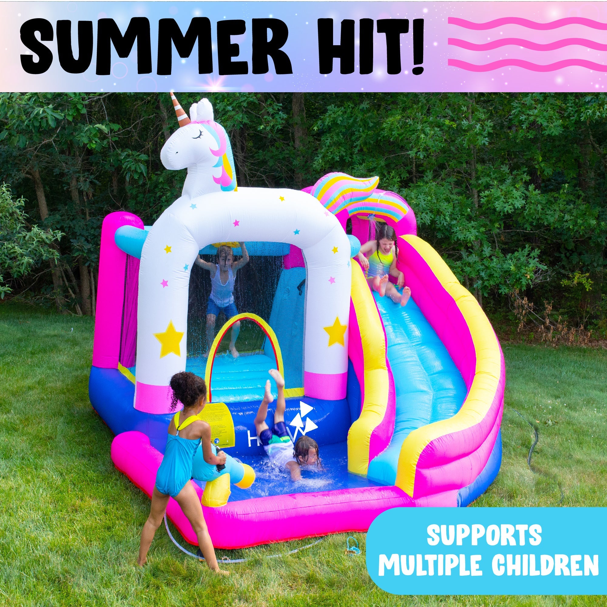 Bounce House Waterslide | Giant Inflatable Water Bounce House with Trampoline and Pool | Unicorn Bounce House Water Slide | Heavy Duty High Quality | Easy to Set Up | Included Air Pump and Carry Bag