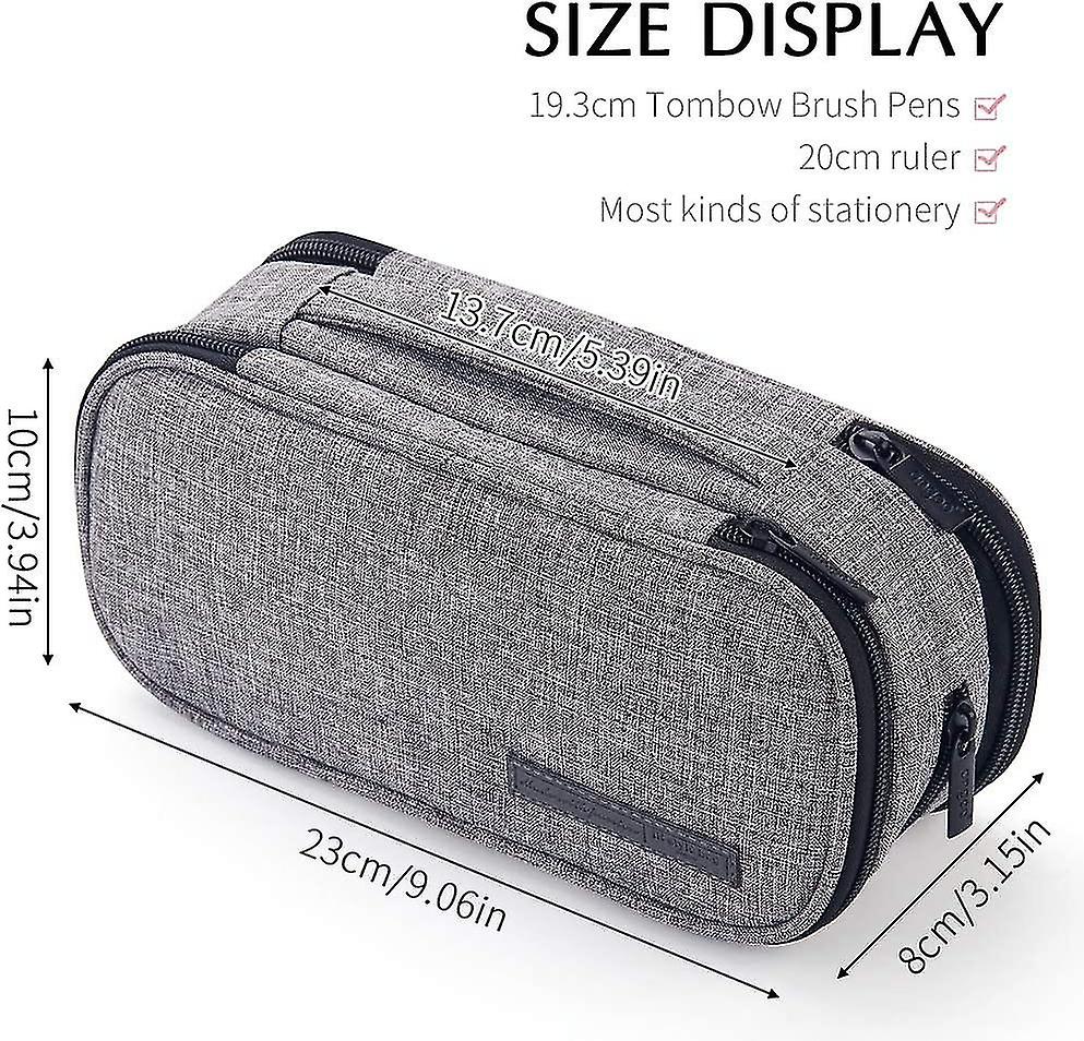 Veeki Pencil Case Big Capacity Handheld 3 Compartments Pencil Pouch Portable Large Storage Canvas Pencil Bag For  Adults Students Business Office(grey