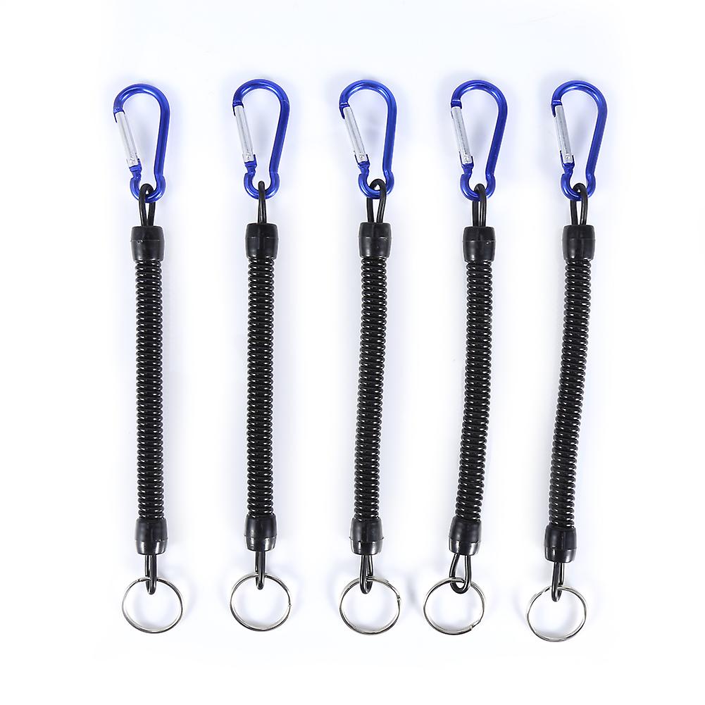 5pcs Elastic Fishing Rope Boating Lanyards With Camping Carabiner Buckle Secure Lock Blue