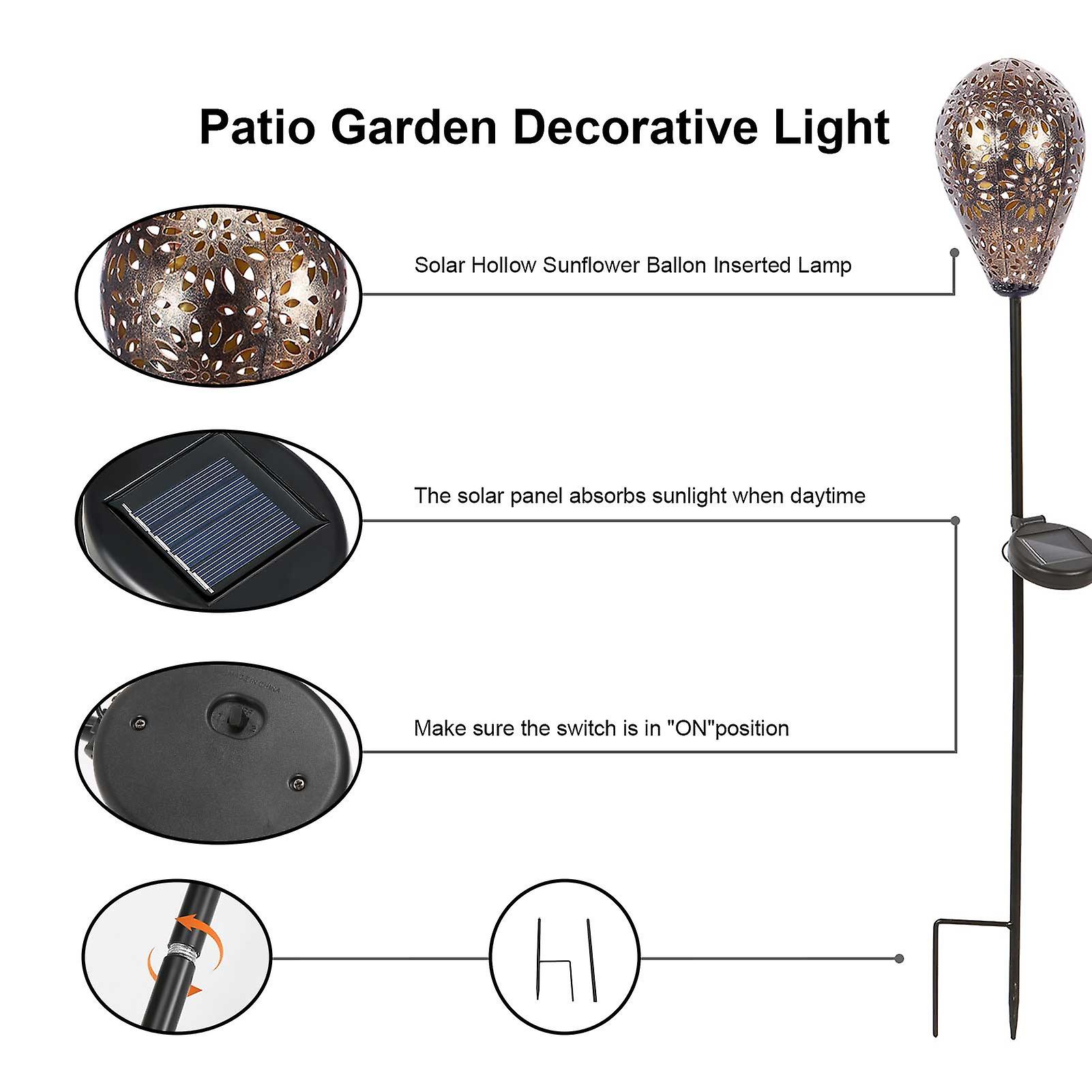 Solar Hollow Sunflower Ballon Inserted Lamp Patio Garden Decorative Light Warm White Light Ip44 1pcs No.270620