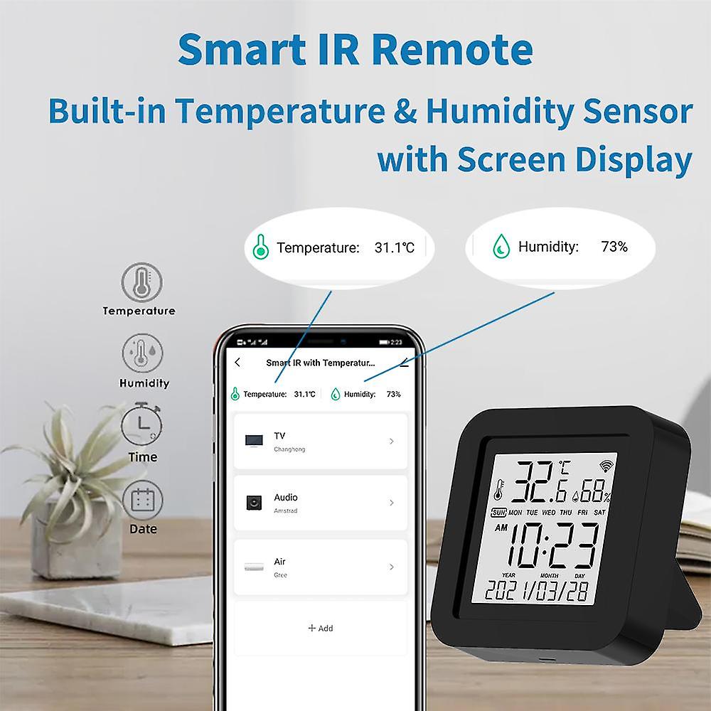 For Tuya Wifi Smart Ir Remote With Temperature Humidity Sensor Date Display For Air Conditioner Tv Works With Alexa，google Hom