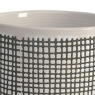 Benjara 6 in. Gray Ceramic Mesh Design and Saucer Planter BM266290