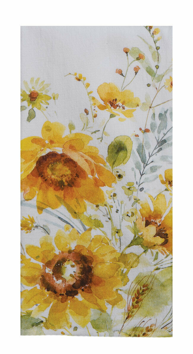 Set of 2 SUNFLOWERS FOREVER Terry Kitchen Towels by Kay Dee Designs