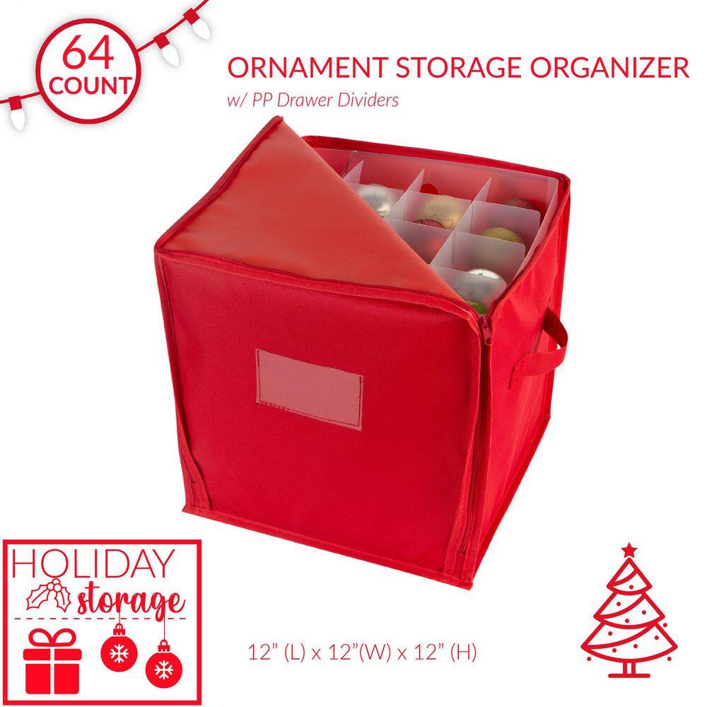 Simplify 11.81 in. D x 11.81 in. W x 11.81 in. H Red Plastic 64 Count Stackable Cube Storage Bin Christmas Ornament Storage Box 9006