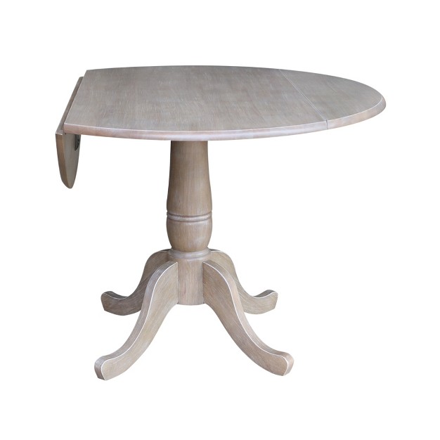 Nathaniel Round Dual Drop Leaf Pedestal Table Gray Taupe International Concepts