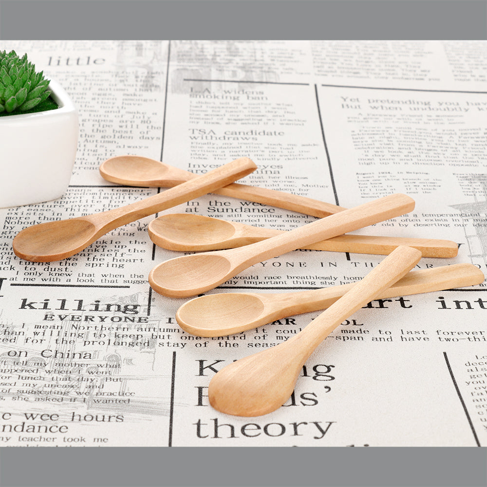 6Pcs Wooden Bamboo Honey Dessert Food Cake Food-grade Spoon Coffee Condiment Cooking Utensil Scoop Spoon Catering Teaspoon Tools