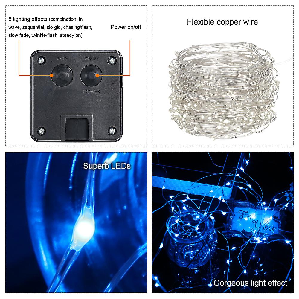 12w 20m/65.6ft 200 Leds Solar Powered Energy Copper Wire Fairy String Light Lawn Lamp With 8 Different Lighting Modes Effects Flexible Twistable Benda