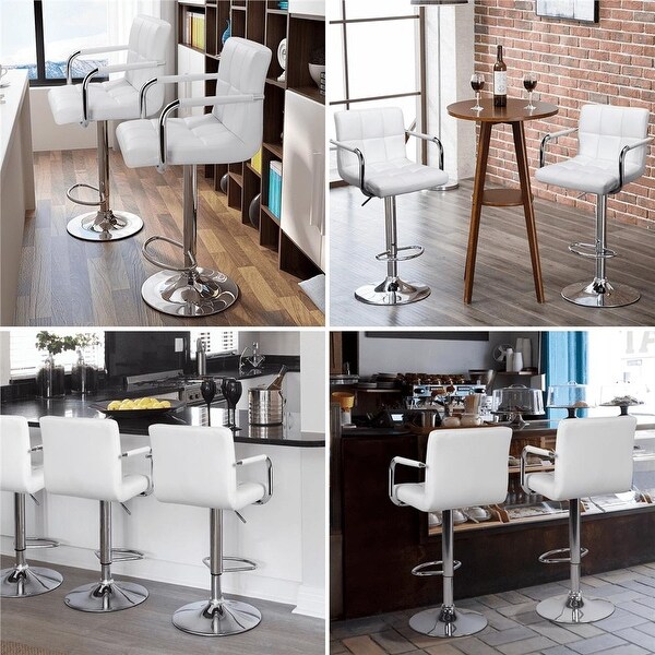 Bar Stool with Adjustable Height and Armrests， Set of 2， White?