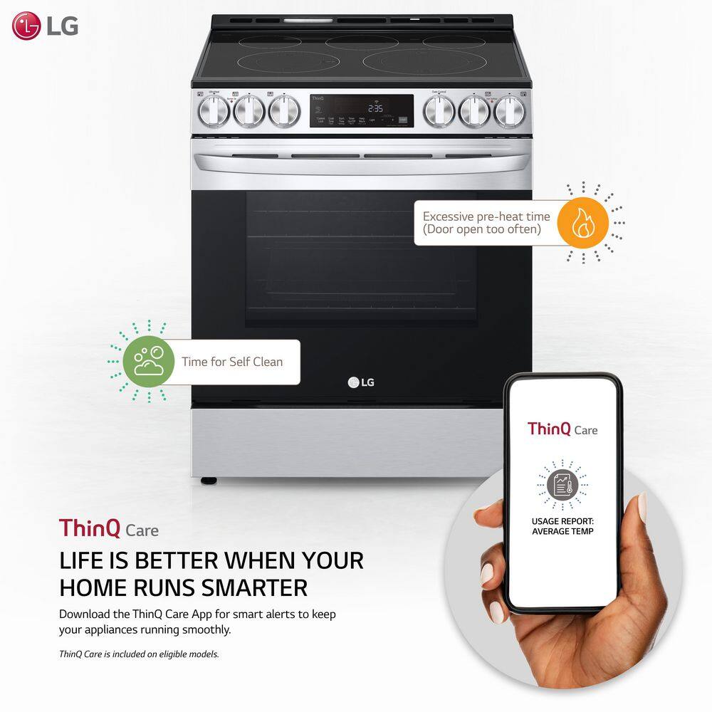 LG 30 in. 6.3 cu. ft. Smart Electric Range with Fan Convection Air Fry  EasyClean in PrintProof Stainless Steel LSEL6333F