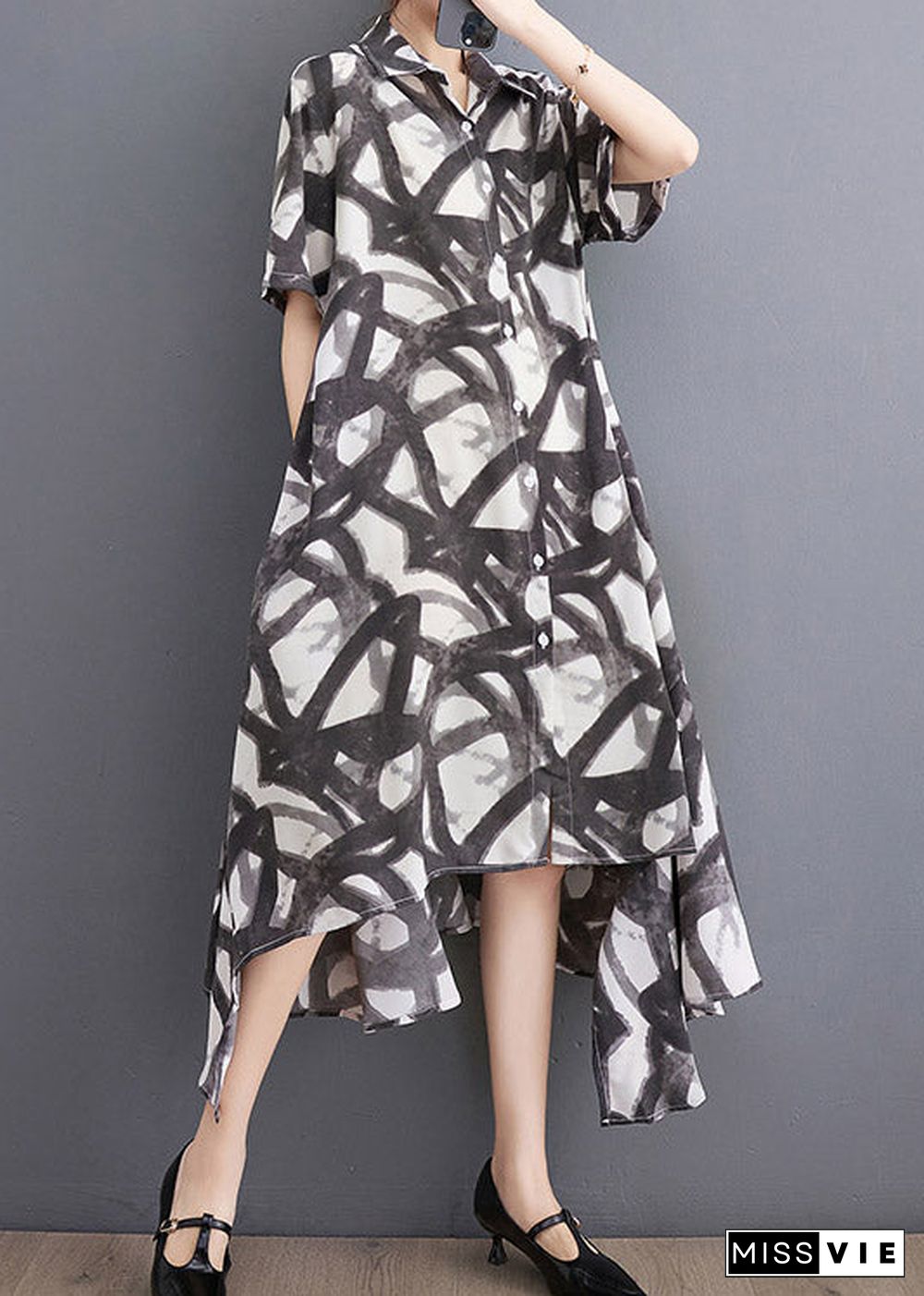 Fashion Black Print Asymmetrical Holiday Long Dress Summer