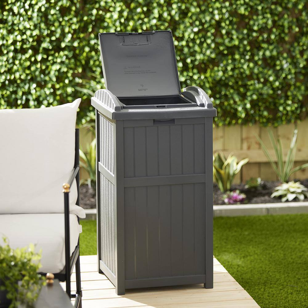 33 Gal. Resin Dark Grey Outdoor Hideaway Patio Trash Can TG33369