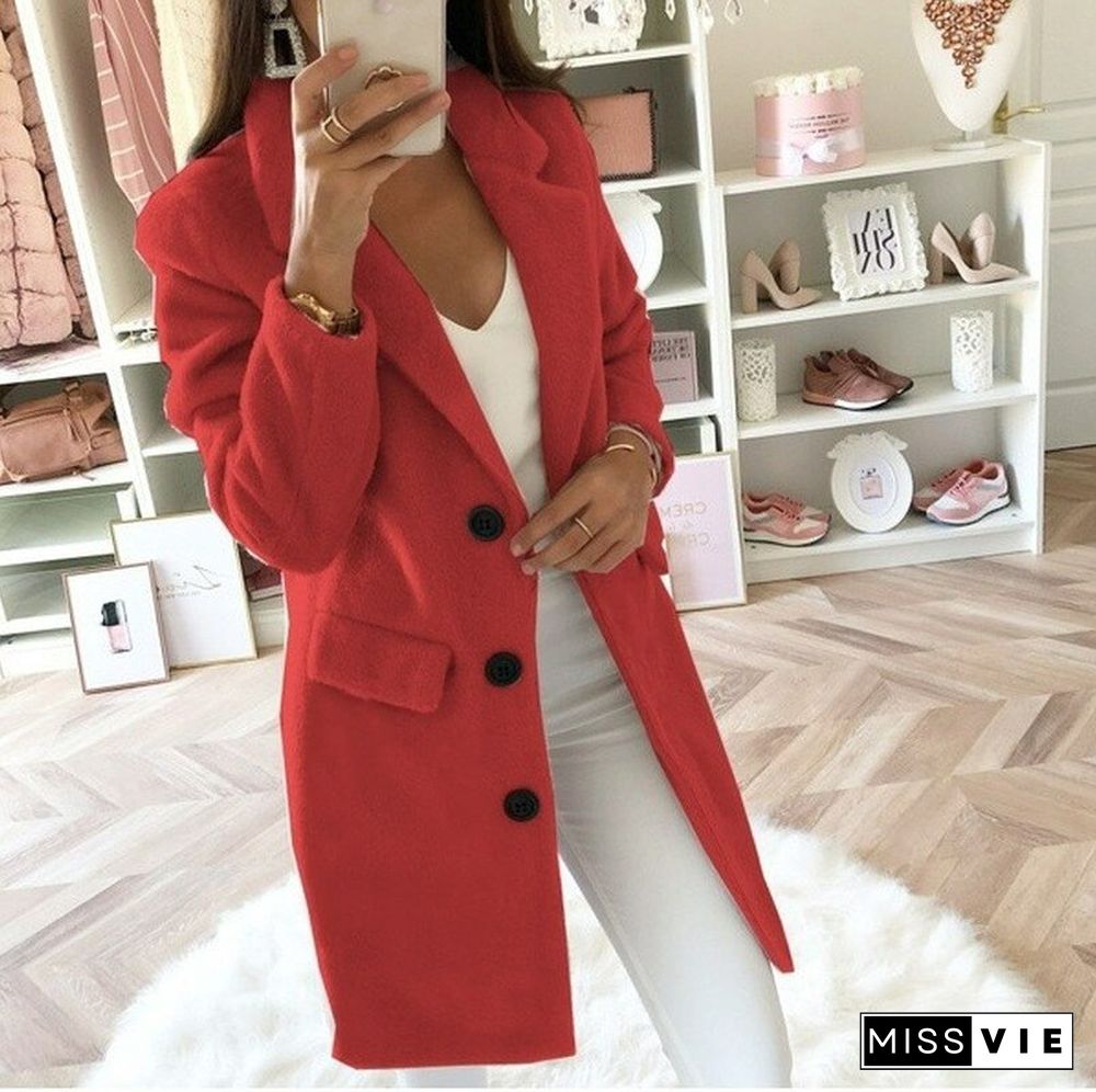 Autumn And Winter Solid Color Suit Collar Mid-length Double-breasted Woolen Coat Women Fall Jacket For Women Winter Coat