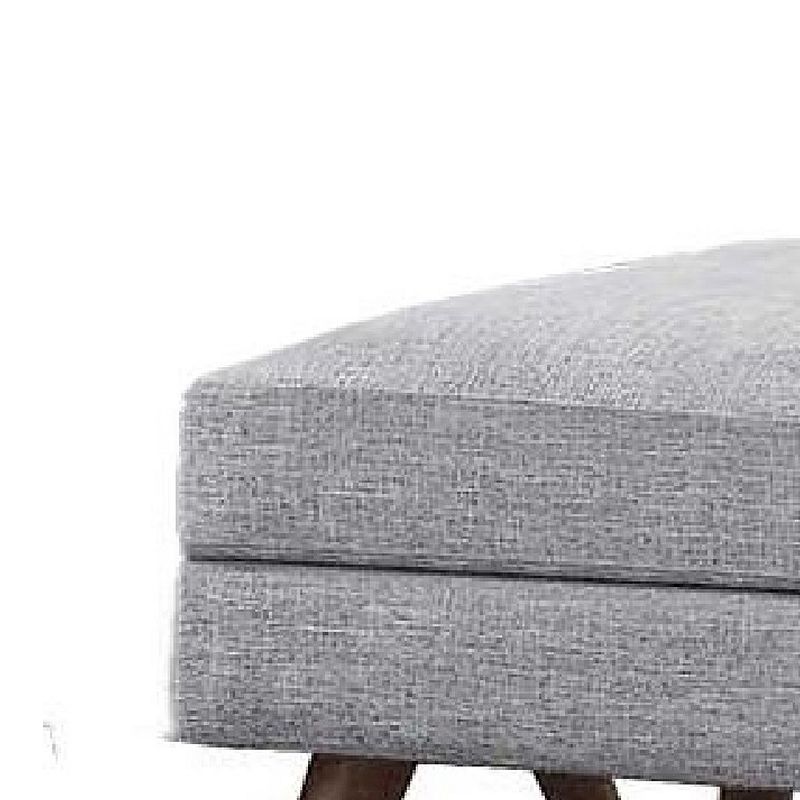 Fabric Upholstered Ottoman With Tappered Wooden Legs， Light Gray and Brown